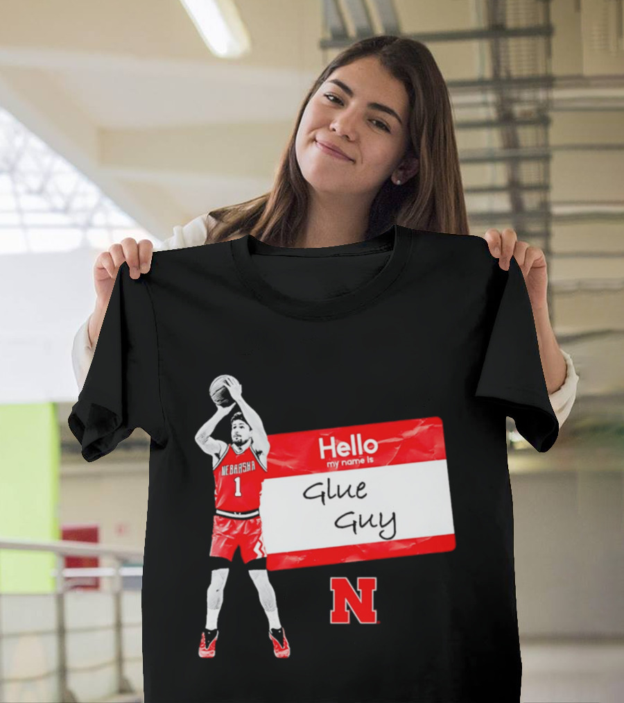 Sam Hoiberg Nebraska Cornhuskers Hello My Name Is Glue Guy T-Shirt