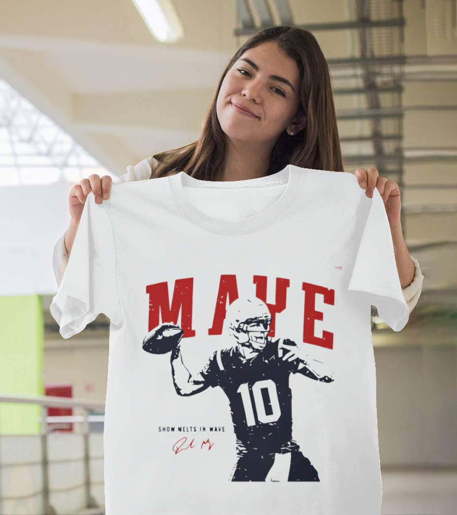 Drake Maye 10 New England Patriots Snow Melts In Wave T-Shirt