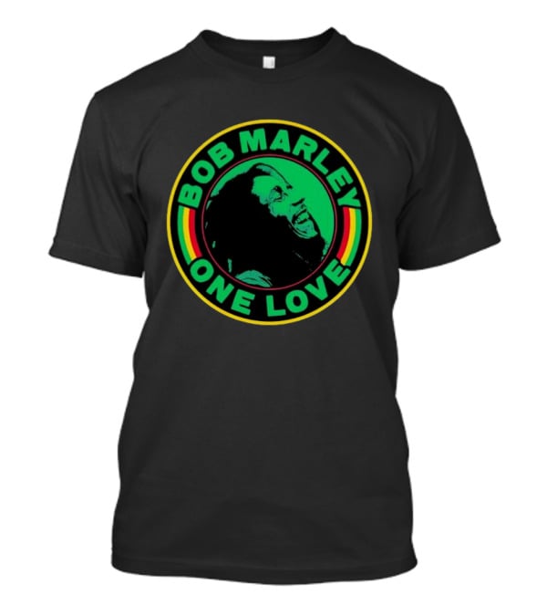 Bob Marley One Love Iconic Circle Emblem With Green And Red Highlights T-Shirt