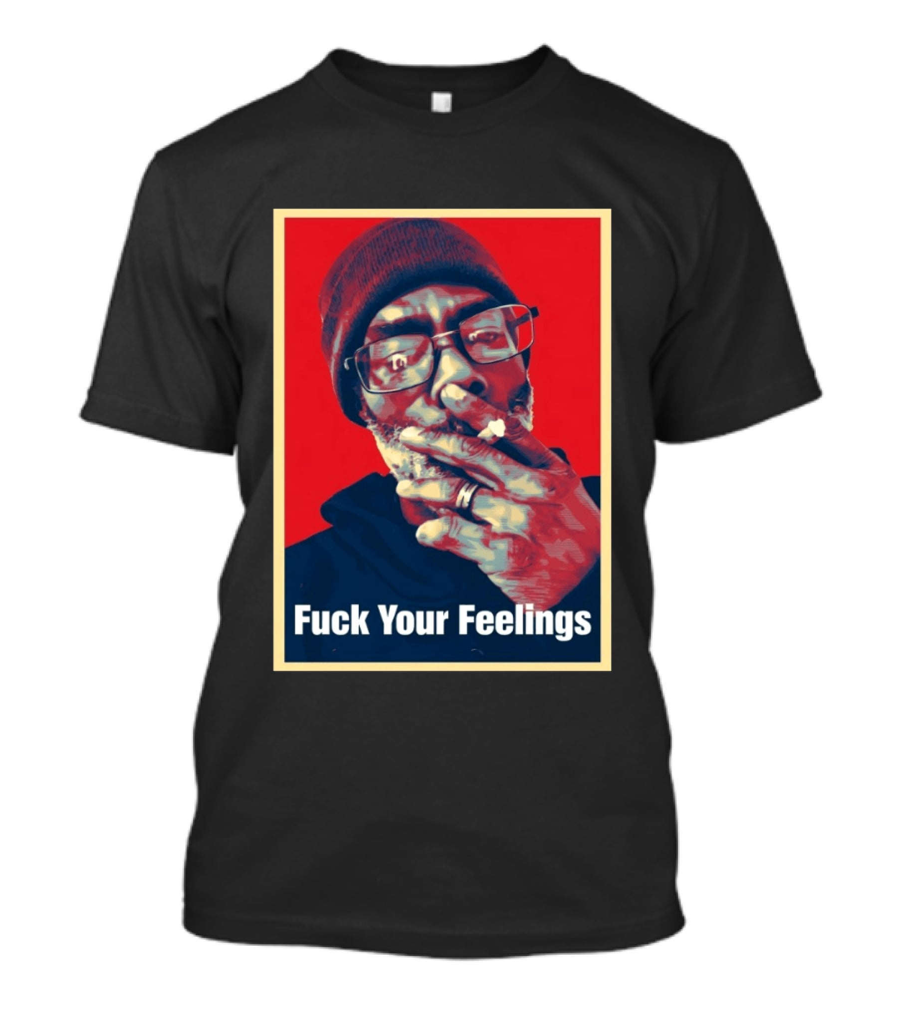 Uncle Clif Fuck Your Feelings Smoking Glasses Beanie Red T-Shirt