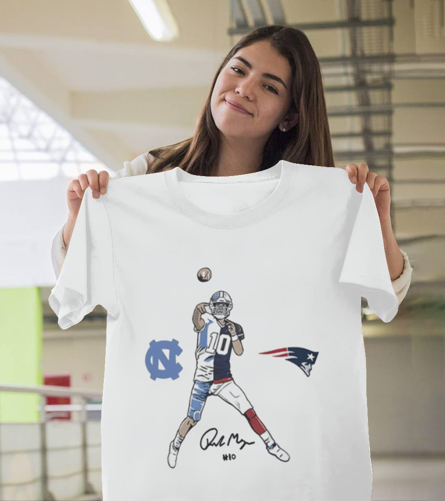 UNC Football Drake Maye Number 10 Pro Pose Legend Tar Heel Signature T-Shirt