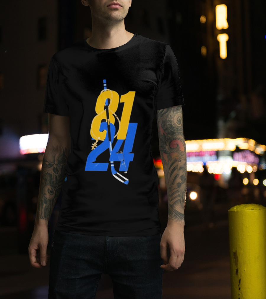Ilya Rozanov 81 Shane Hollander 24 Hockey Stick Yellow Blue Numbers T-Shirt