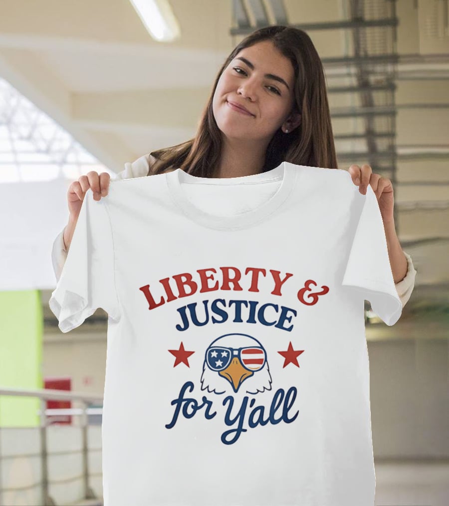 Liberty And Justice For Y'all American Flag Eagle With Stars T-Shirt