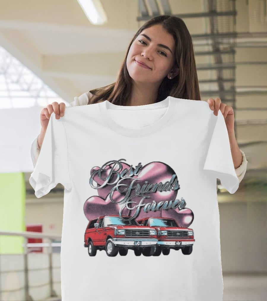 Best Friends Forever Classic Ford Cars With Pink Heart T-Shirt