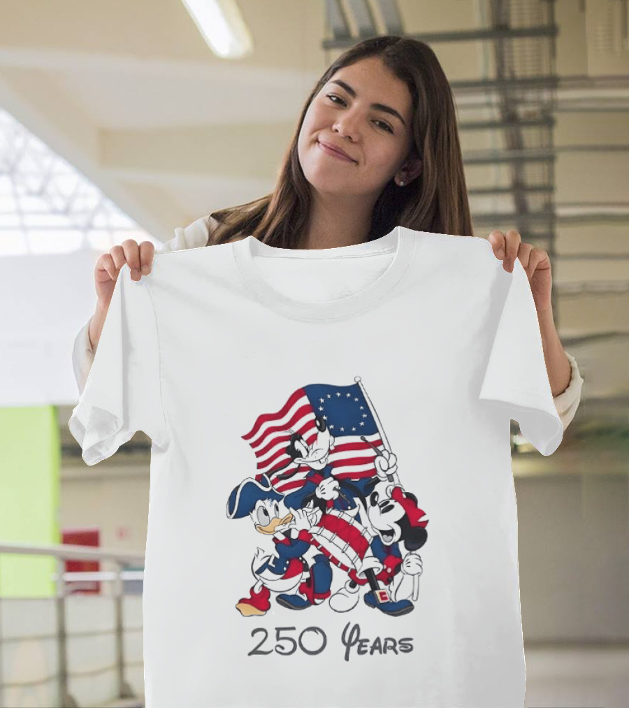 Mickey Mouse Donald Goofy 250 Years Disney Anniversary USA Flag Celebration T-Shirt