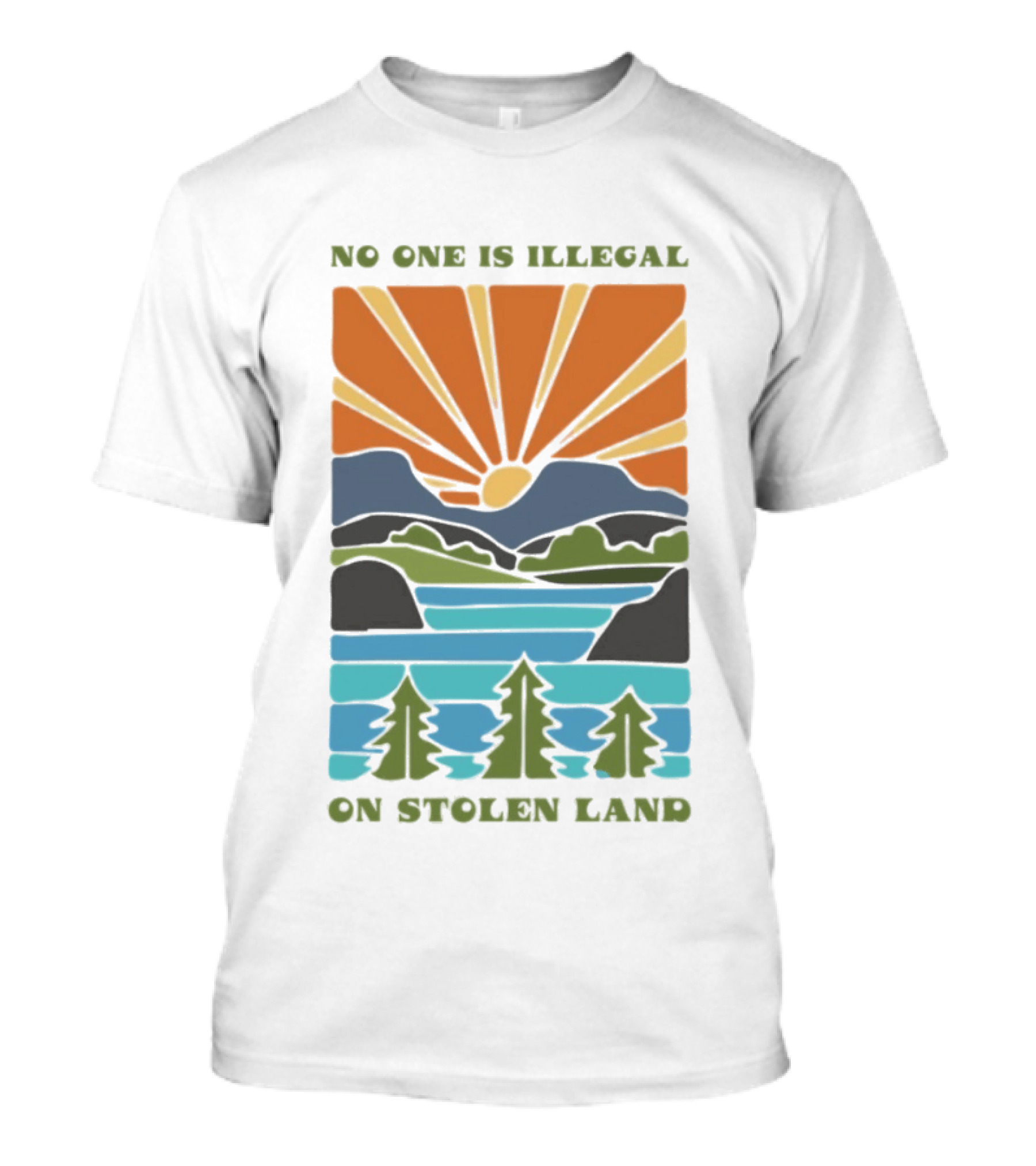 Billie Eilish No One Is Illegal On Stolen Land Sunset Scenic Mountains And Forest T-Shirt