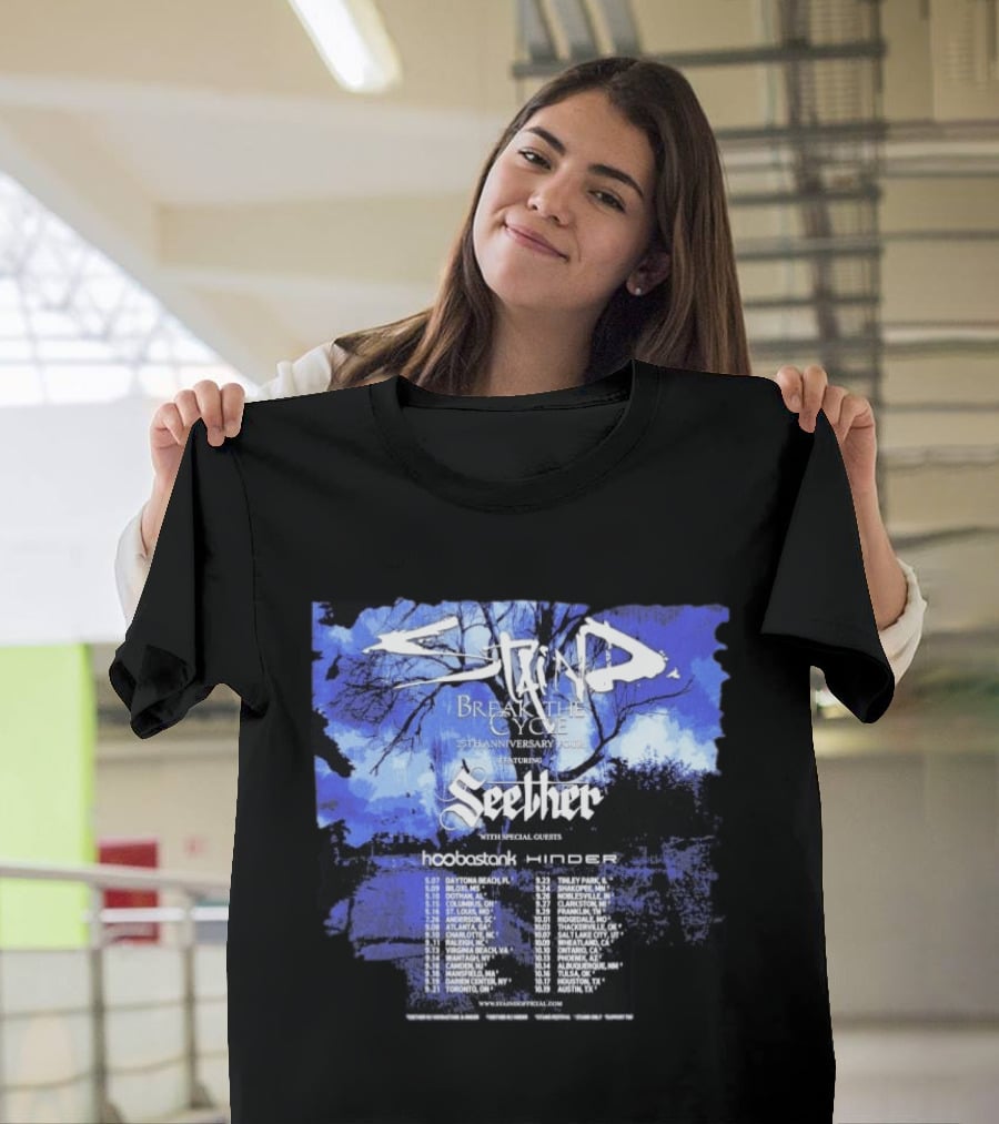 Staind Break The Cycle 25th Anniversary Tour Featuring Seether Hoobastank Hinder 2023 Dates T-Shirt