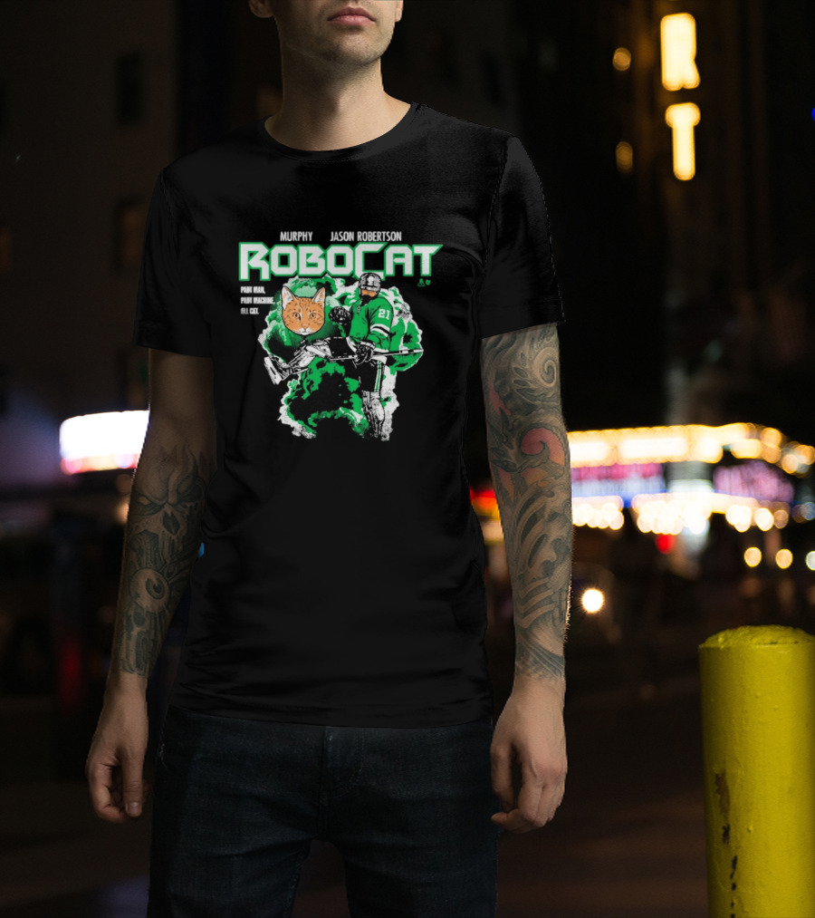 Jason Robertson RoboCat Hockey Player With Cat Head T-Shirt