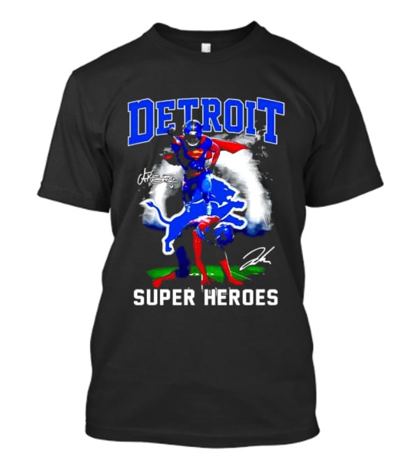 Amon Ra St. Brown Jahmyr Gibbs Superman Detroit Lions Super Heroes T-Shirt
