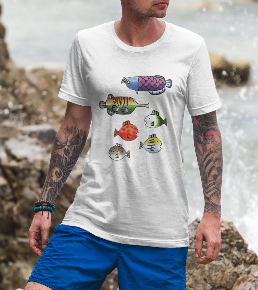 Fishing Minigame Colorful Fish Collection Vibrant Sea Life T-Shirt