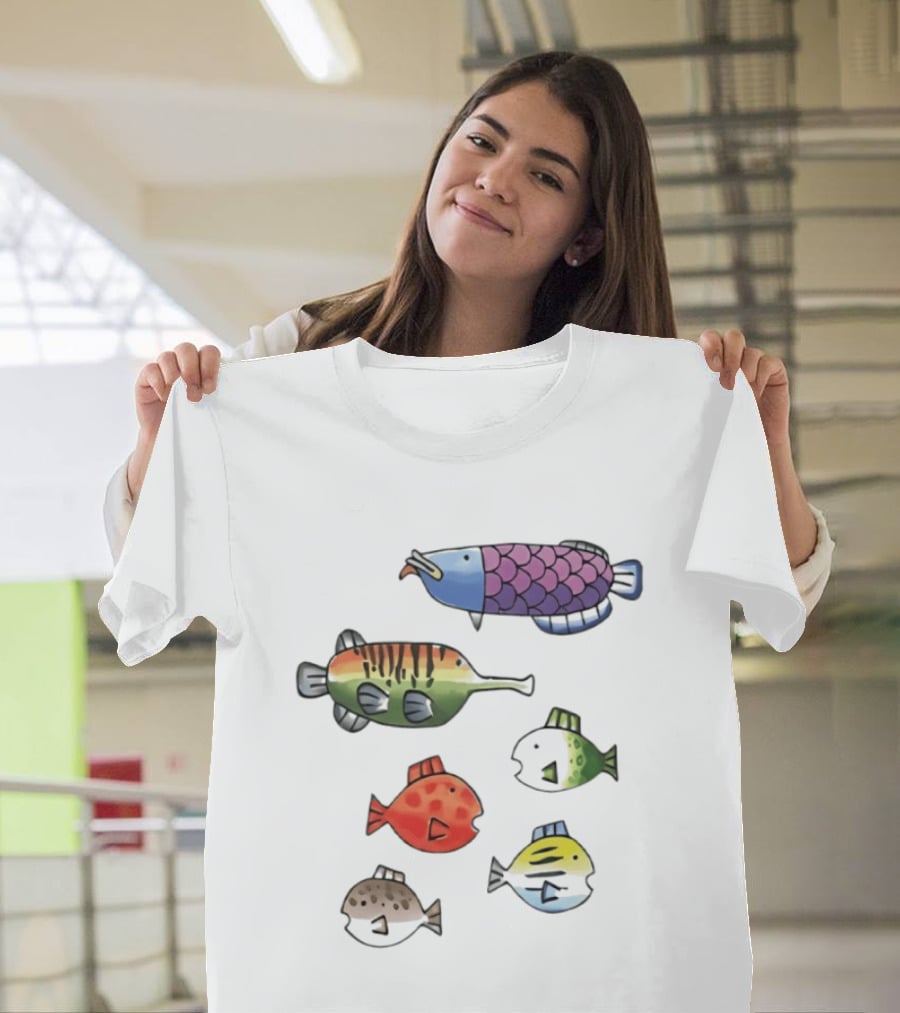 Fishing Minigame Colorful Fish Collection Vibrant Sea Life T-Shirt