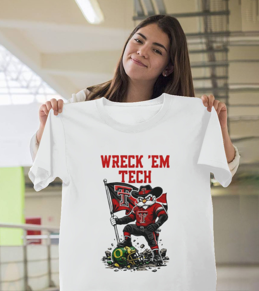 Wreck 'Em Tech Texas Tech Red Raiders Raider Red Flag And Helmet T-Shirt