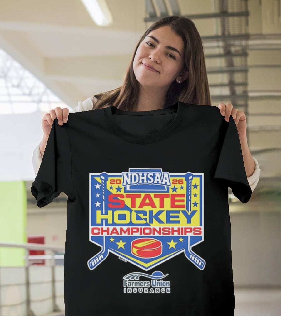 NDHSAA 2026 State Hockey Championships Merchandise Farmers Union Insurance T-Shirt