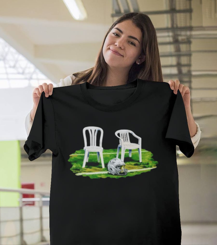 Bad Bunny Super Tazón Chairs Two White Seats Helmet Grass T-Shirt