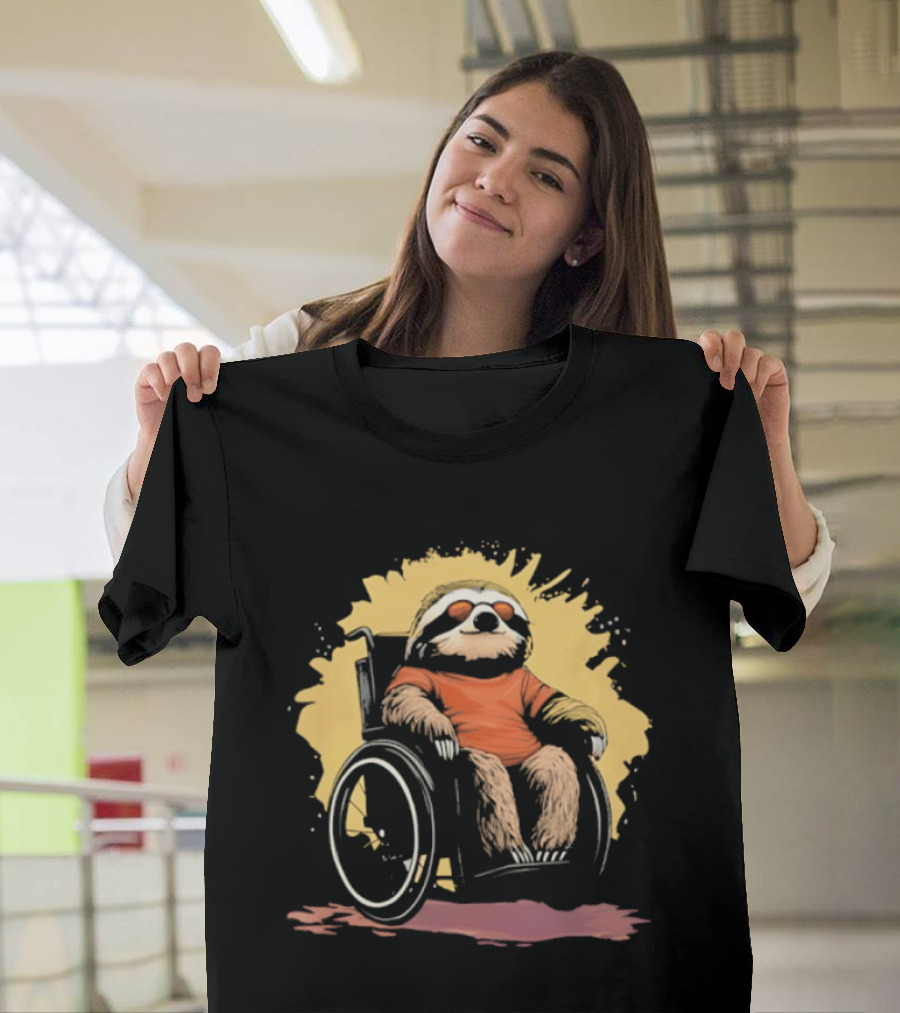 Sloth On Wheelchair With Sunglasses Relaxing Cool Attitude T-Shirt
