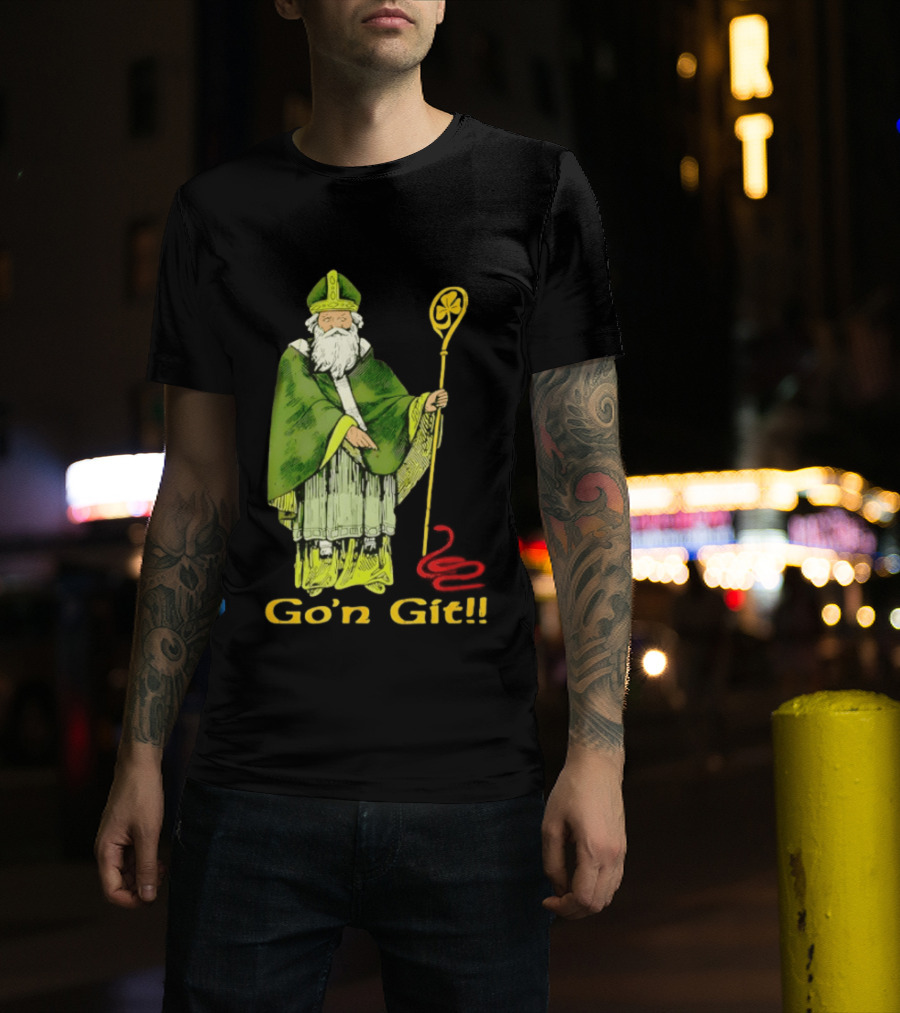Go'n Git St Patrick Vintage Illustration With Staff And Smoke T-Shirt