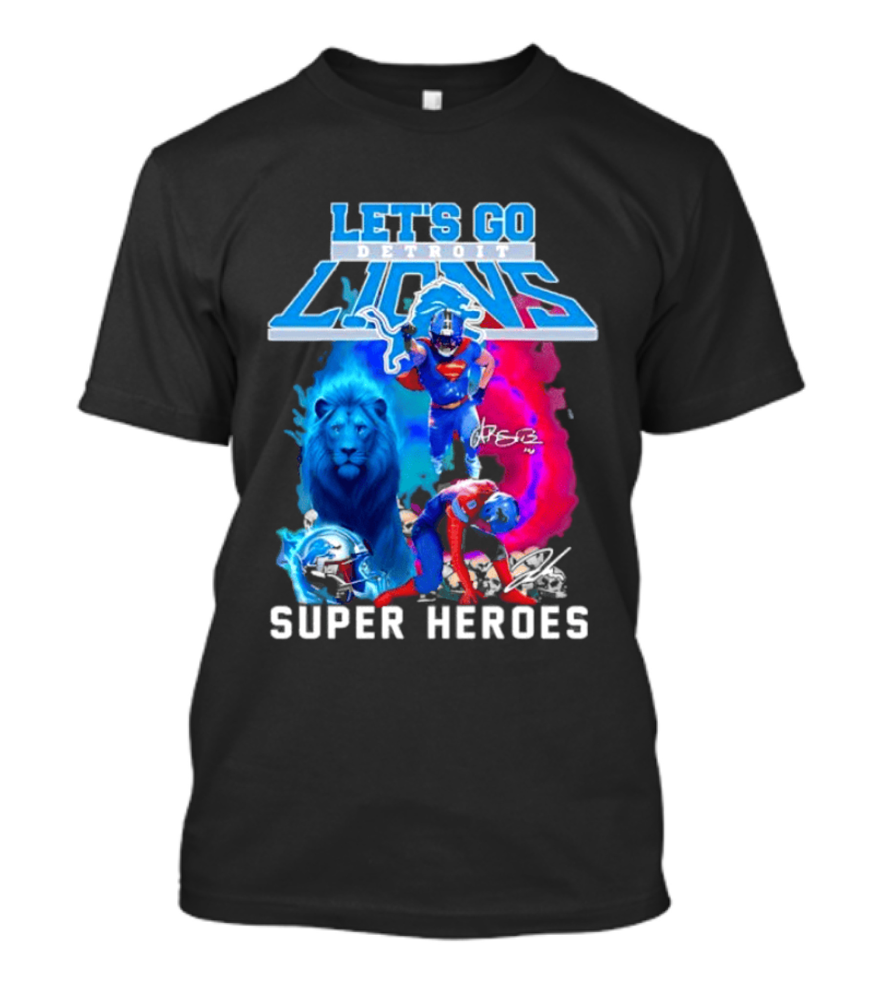 Let's Go Detroit Lions Jahmyr Gibbs Amon Ra St Brown Super Heroes T-Shirt