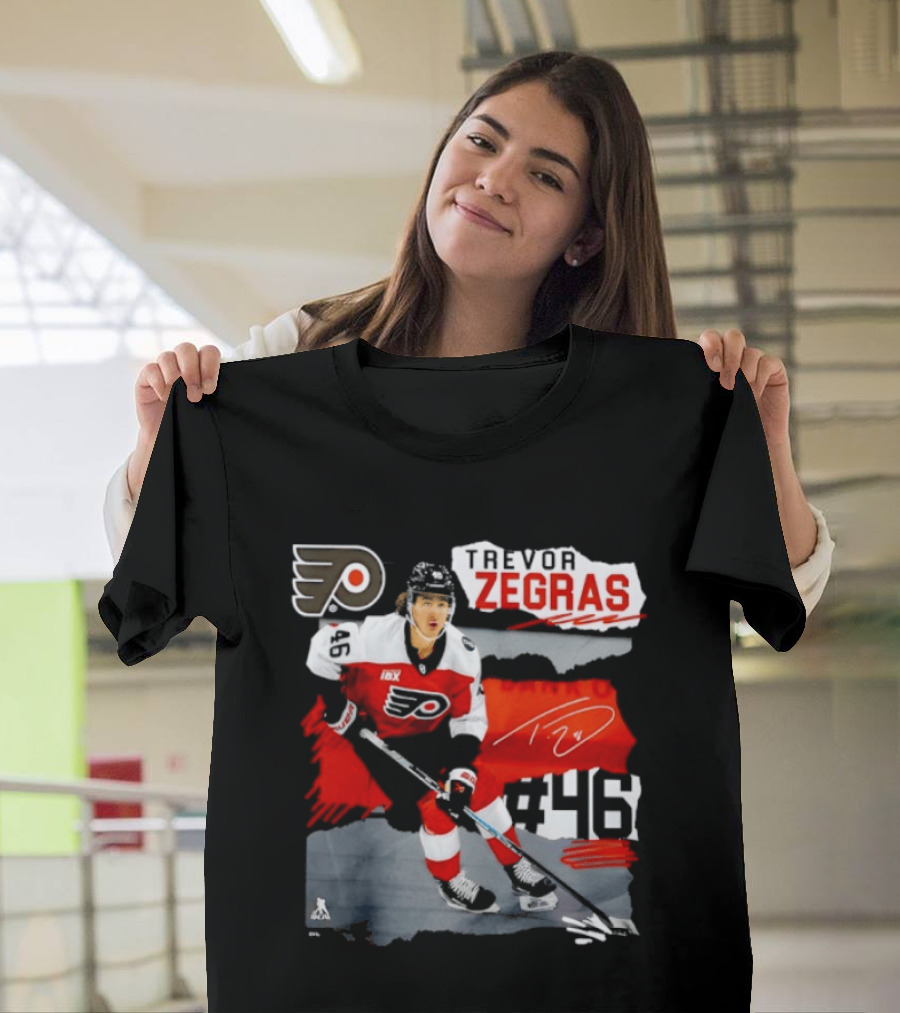 Philadelphia Flyers Trevor Zegras Hockey Player 46 Signature Ice Series T-Shirt