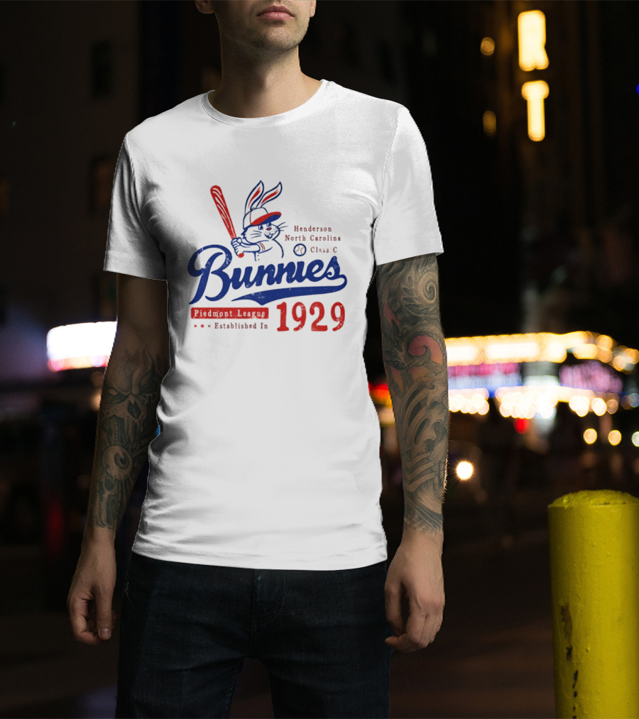 Bunnies Henderson North Carolina 1929 Class C Piedmont League Vintage Baseball T-Shirt