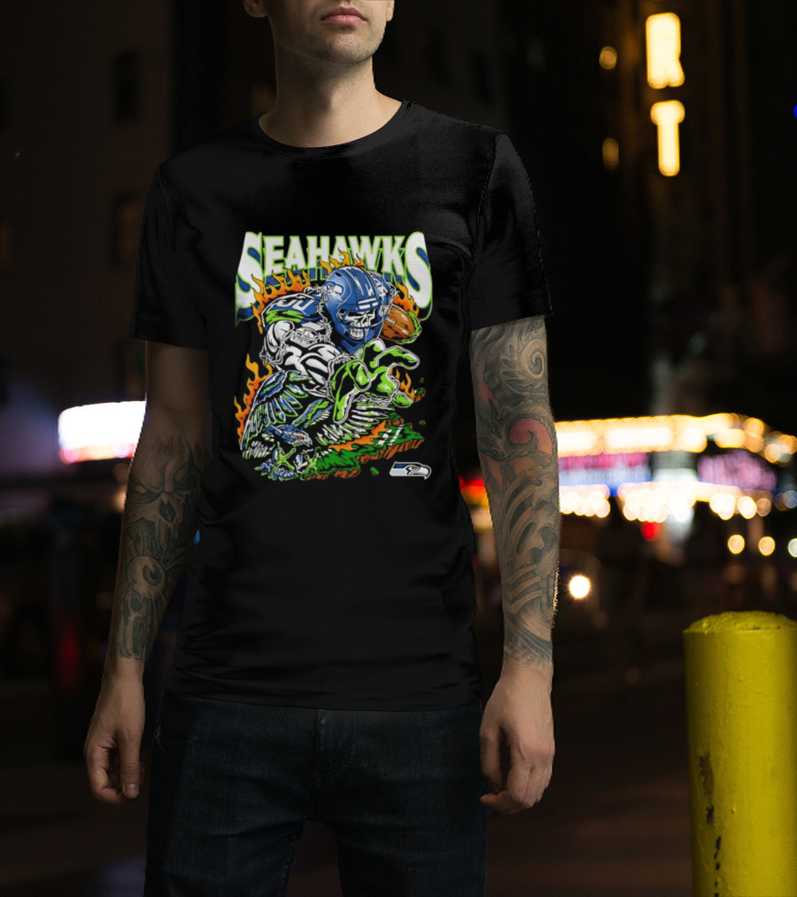 Seahawks Skull Firebird NFL Football Grunge T-Shirt