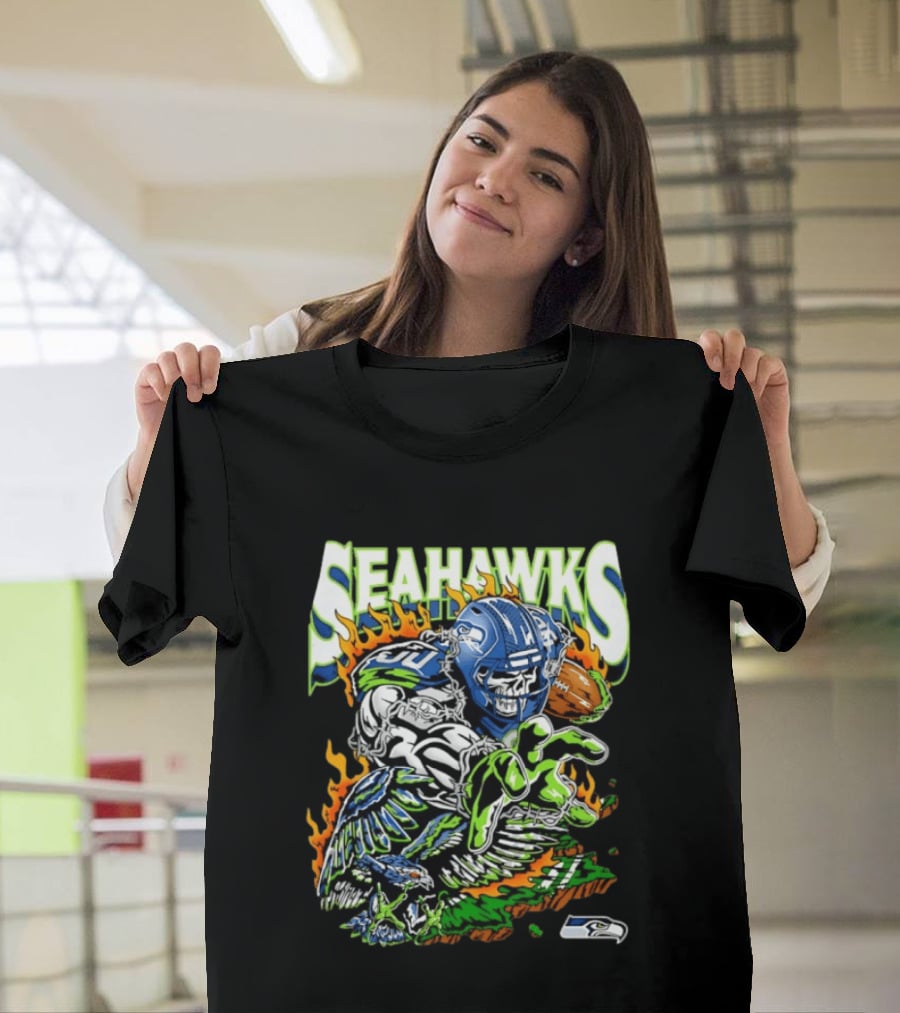 Seahawks Skull Firebird NFL Football Grunge T-Shirt