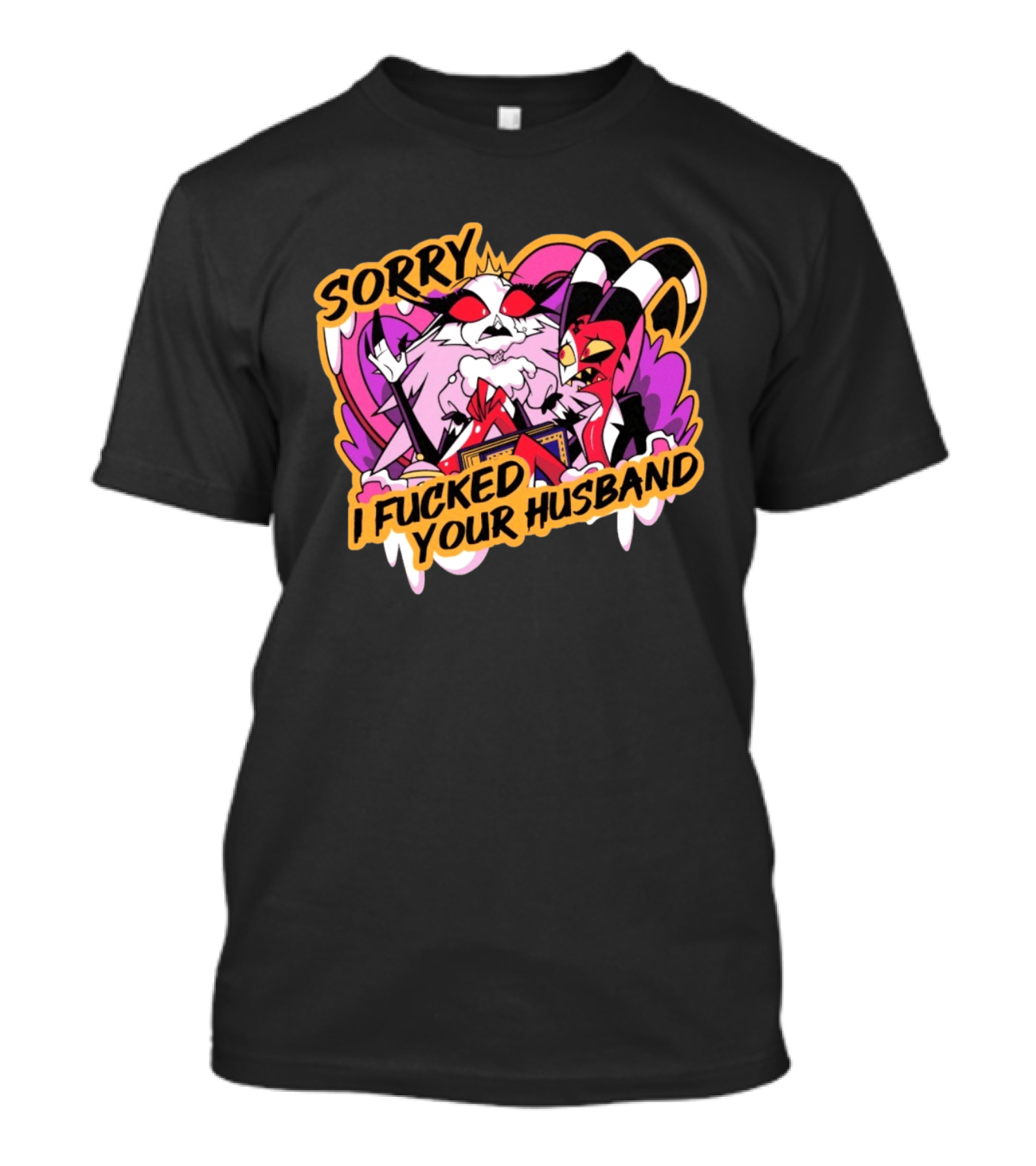 Sorry I Fucked Your Husband Characters With Purple And Red Comic T-Shirt