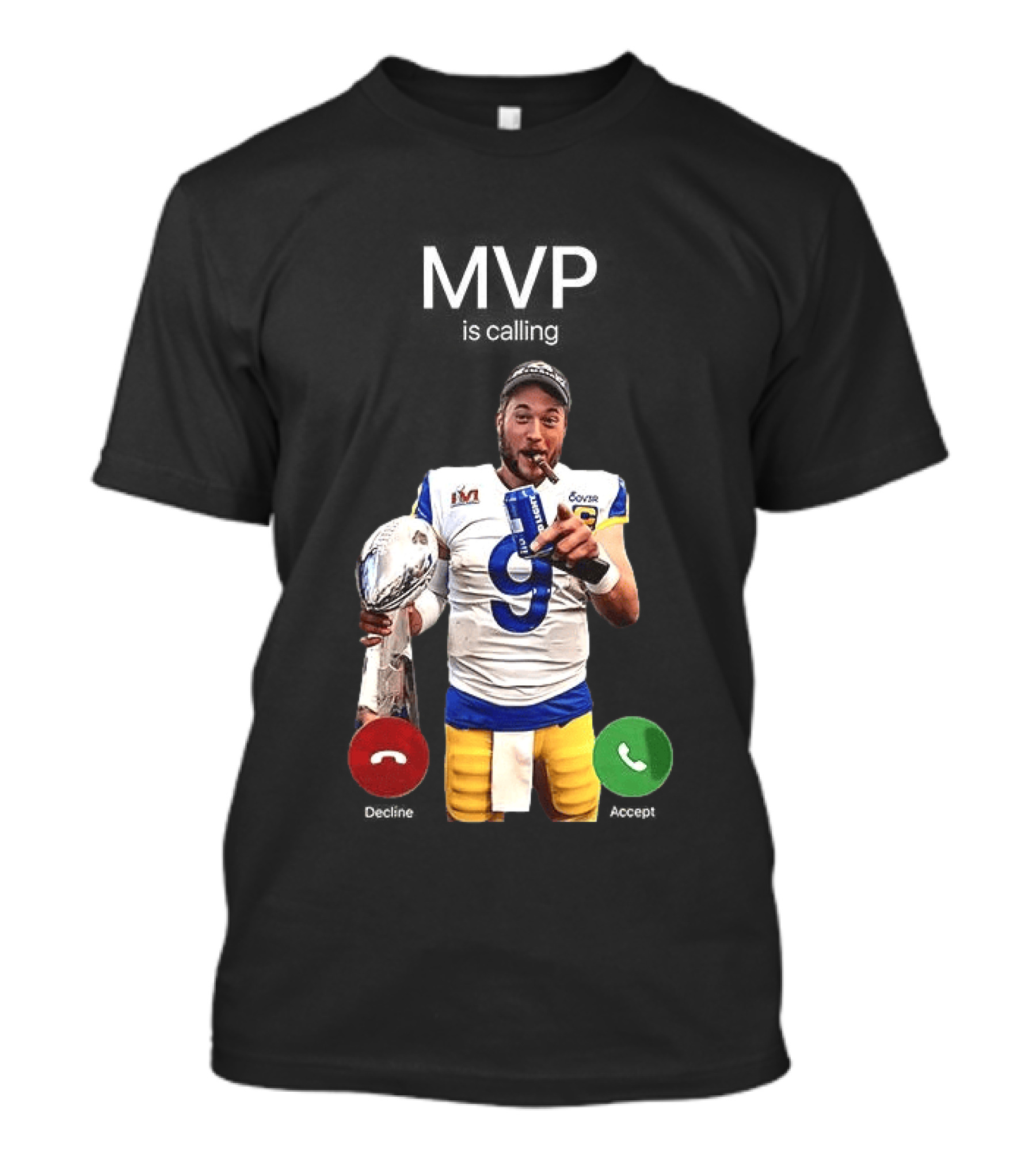 MVP Matthew Stafford Holding Trophy Los Angeles Football Celebration T-Shirt
