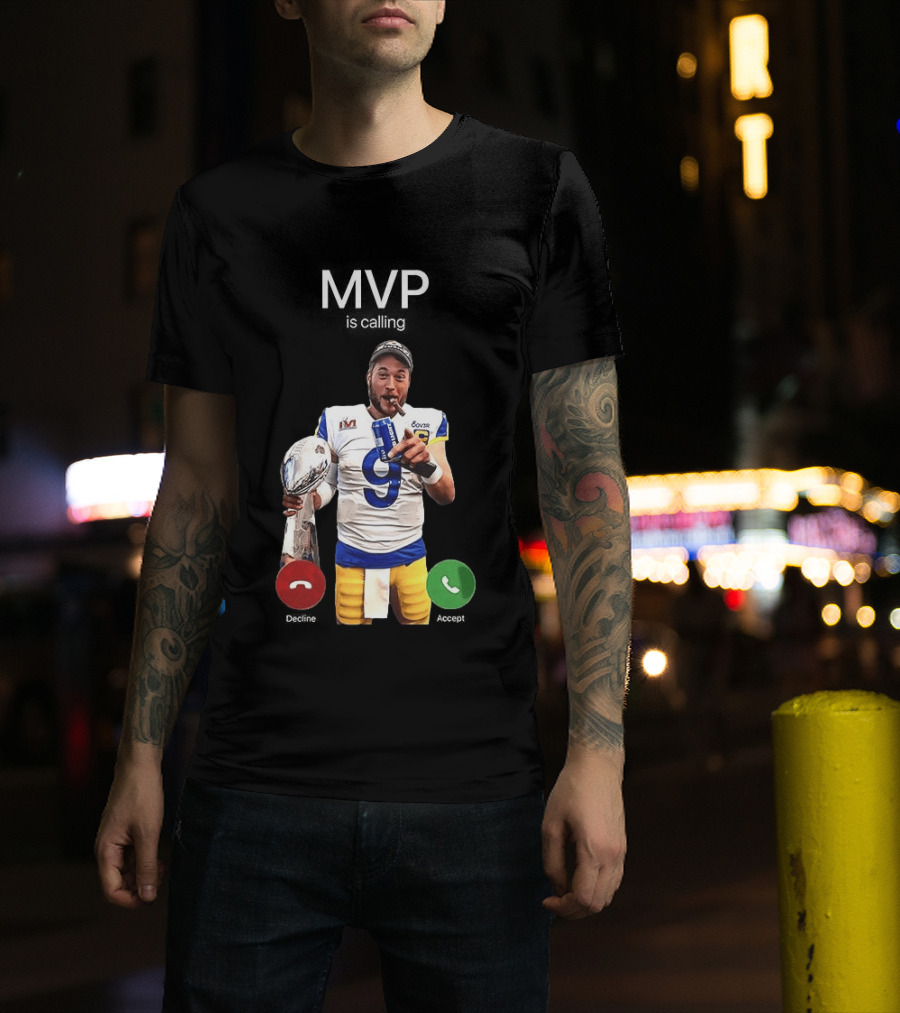 MVP Matthew Stafford Holding Trophy Los Angeles Football Celebration T-Shirt