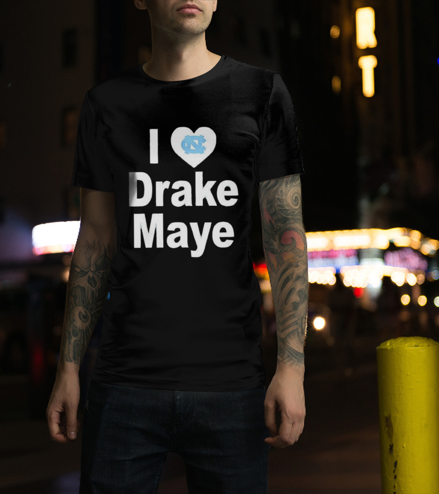 UNC Tar Heels I Love Drake Maye Heart T-Shirt