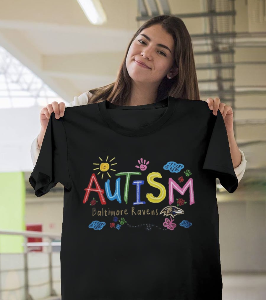 Baltimore Ravens Autism Awareness Teach Love Hope Colorful Puzzle Pieces T-Shirt