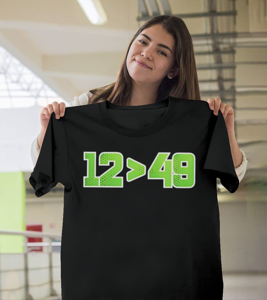 Seattle 12 Greater Than 49 Neon Green Football Fan Gear T-Shirt