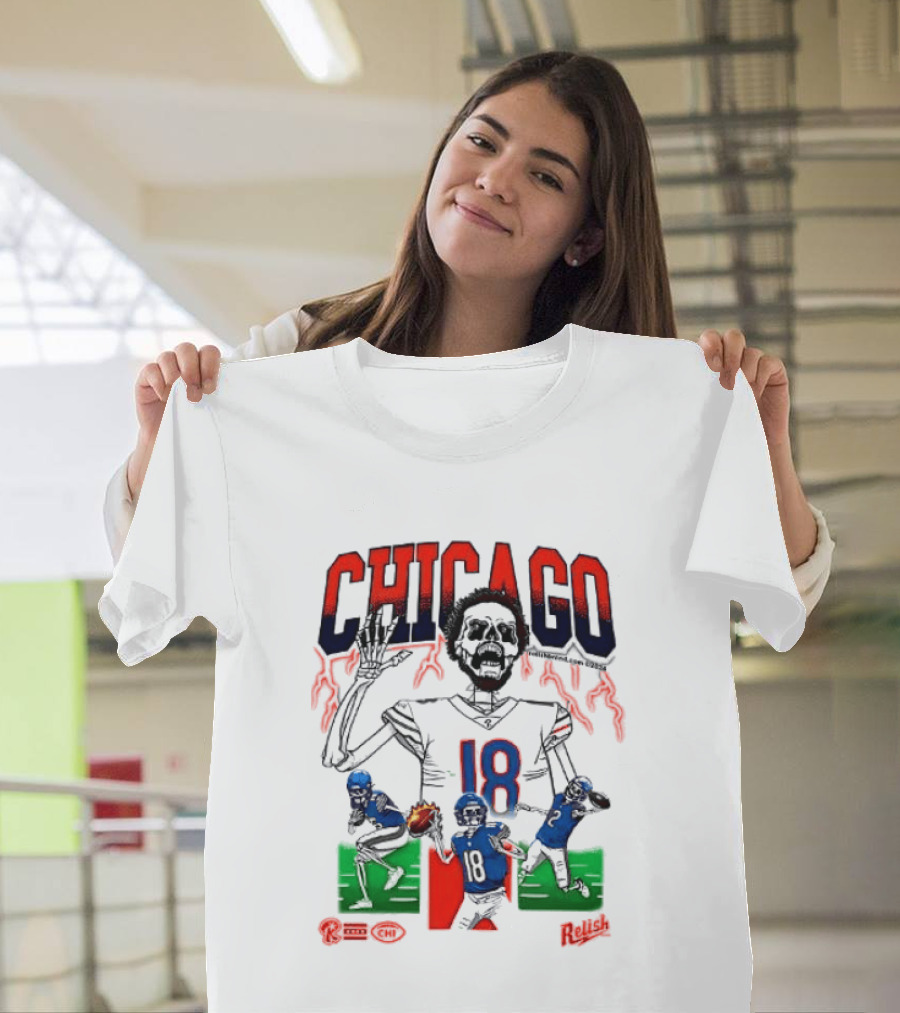 Chicago Football Skeleton Number 18 Claw Action T-Shirt