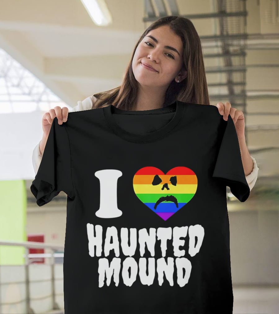 I Love Haunted Mound Rainbow Heart Face T-Shirt