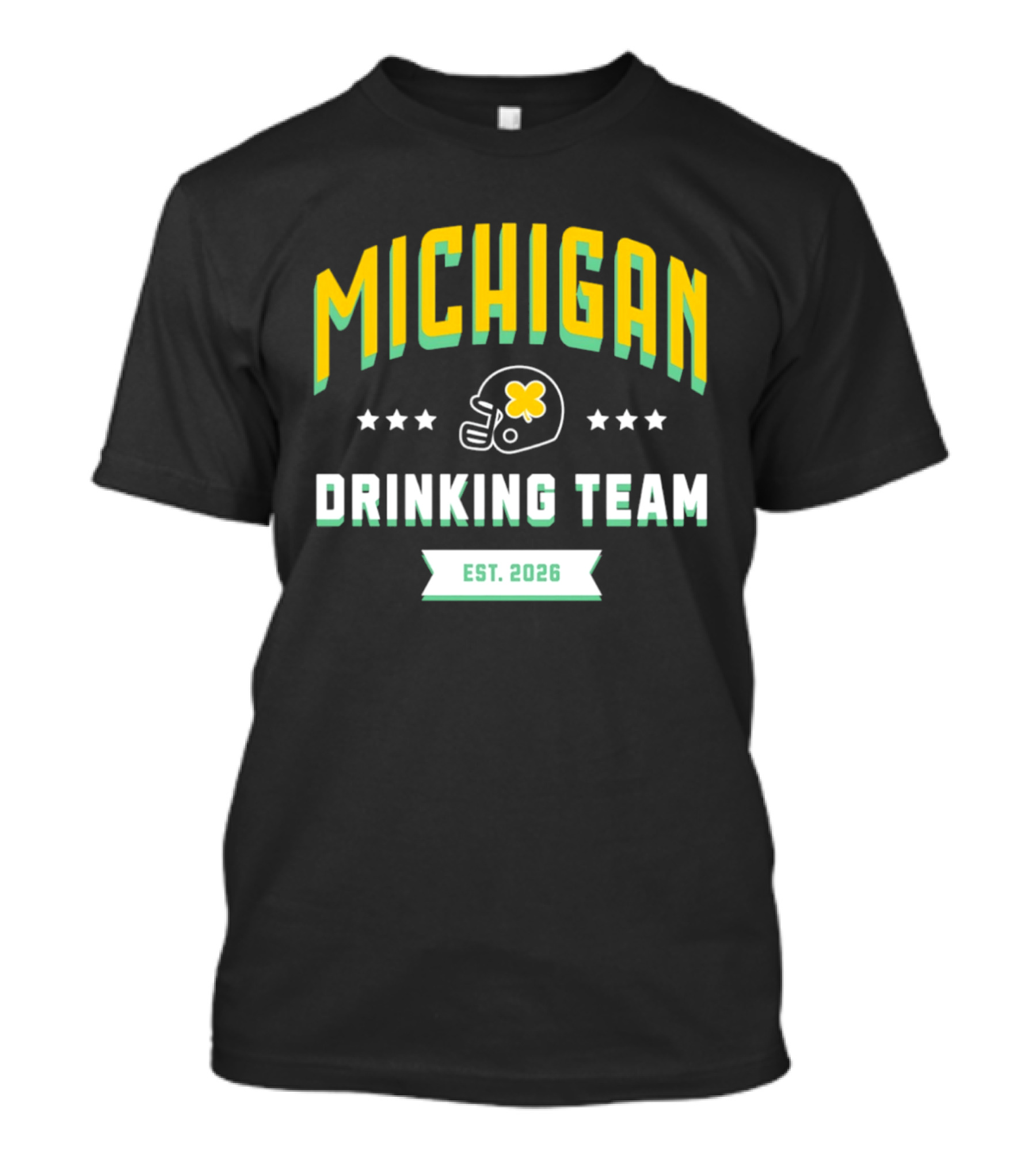 Michigan Wolverines Drinking Team St Patrick's Day Est 2026 Football Helmet Four Leaf Clover T-Shirt