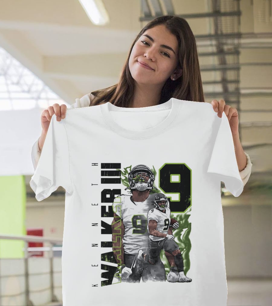 Kenneth Walker III Neon Aura Seattle Seahawks Number 9 T-Shirt
