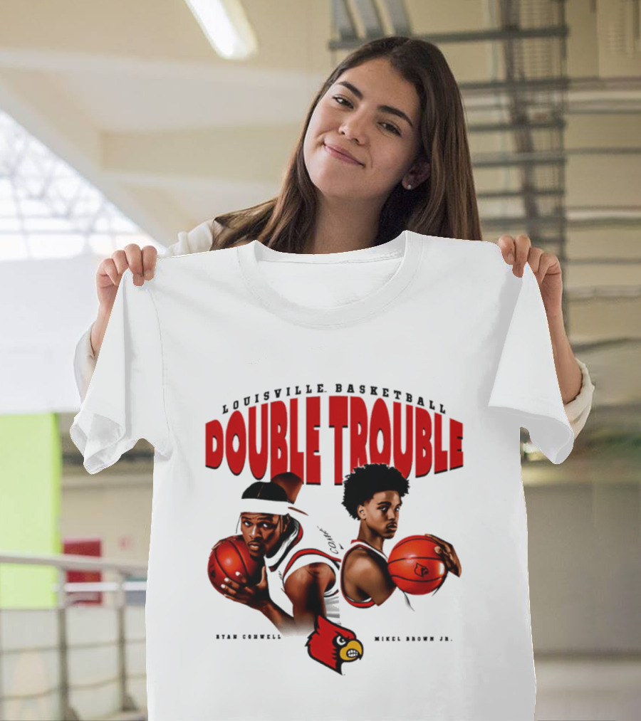 L Louisville Basketball Double Trouble Ryan Conwell Mikel Brown Jr T-Shirt
