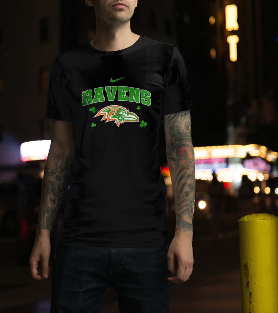 Ravens Irish Shamrock Nike Theme With Green And Orange T-Shirt