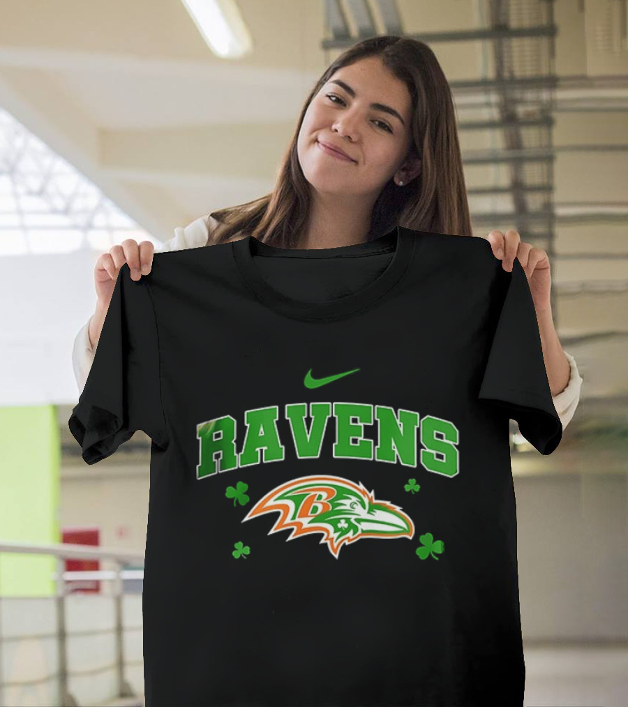 Ravens Irish Shamrock Nike Theme With Green And Orange T-Shirt