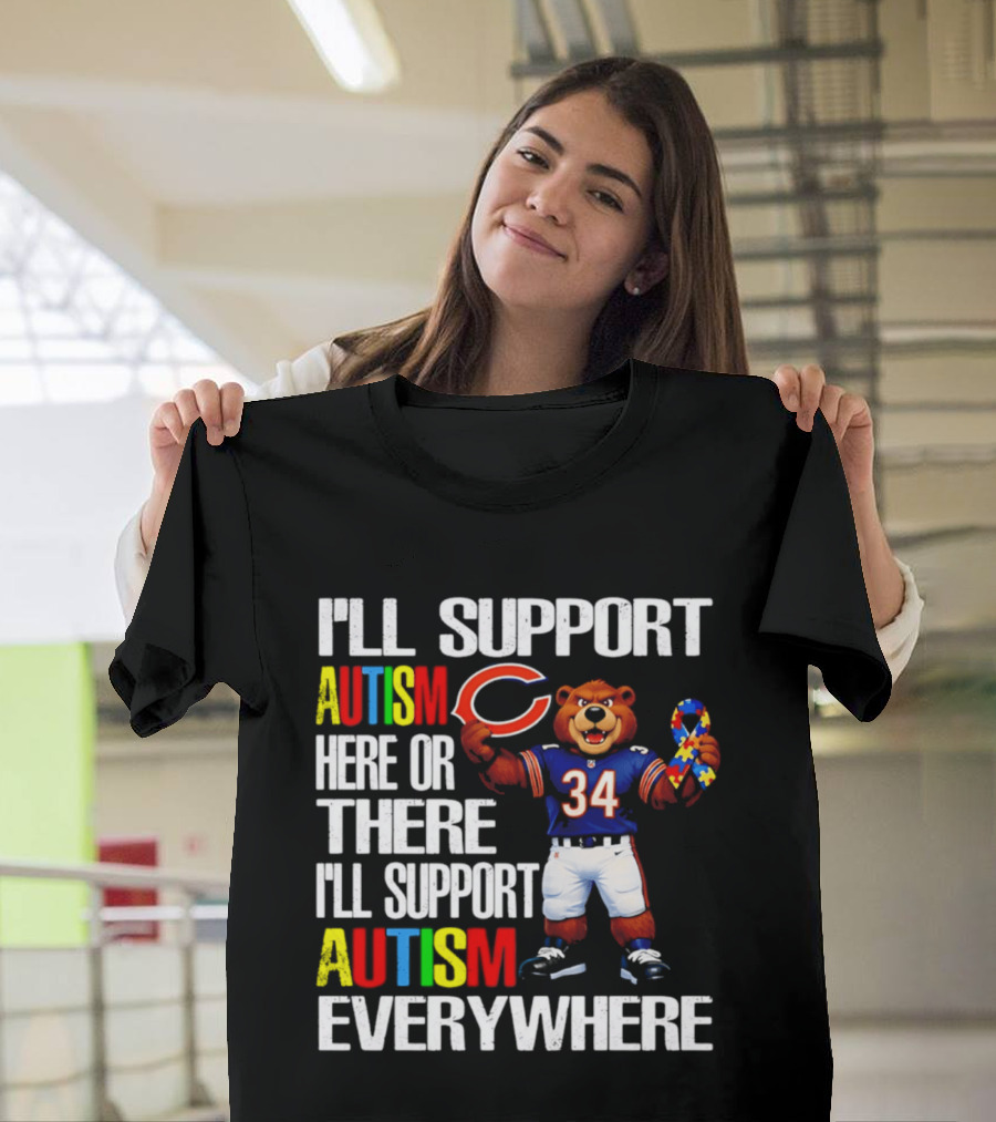 Chicago Bears Support Autism Awareness Everywhere Bear Mascot 34 T-Shirt
