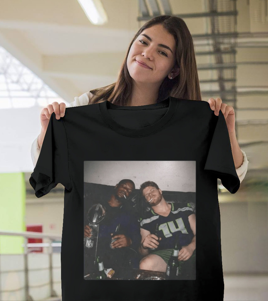 Lombardi Trophy Celebration With Jersey Number 14 NFL Players Drinking Smoking T-Shirt