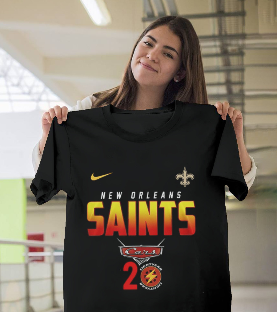 New Orleans Saints Cars 20th Anniversary Nike Fleur De Lis Lightning Bolt T-Shirt