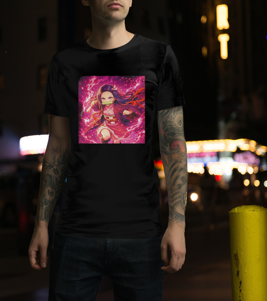 Nezuko Kamado Pink Demon Lightning Aura Magic T-Shirt