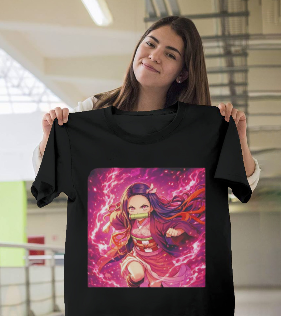 Nezuko Kamado Pink Demon Lightning Aura Magic T-Shirt