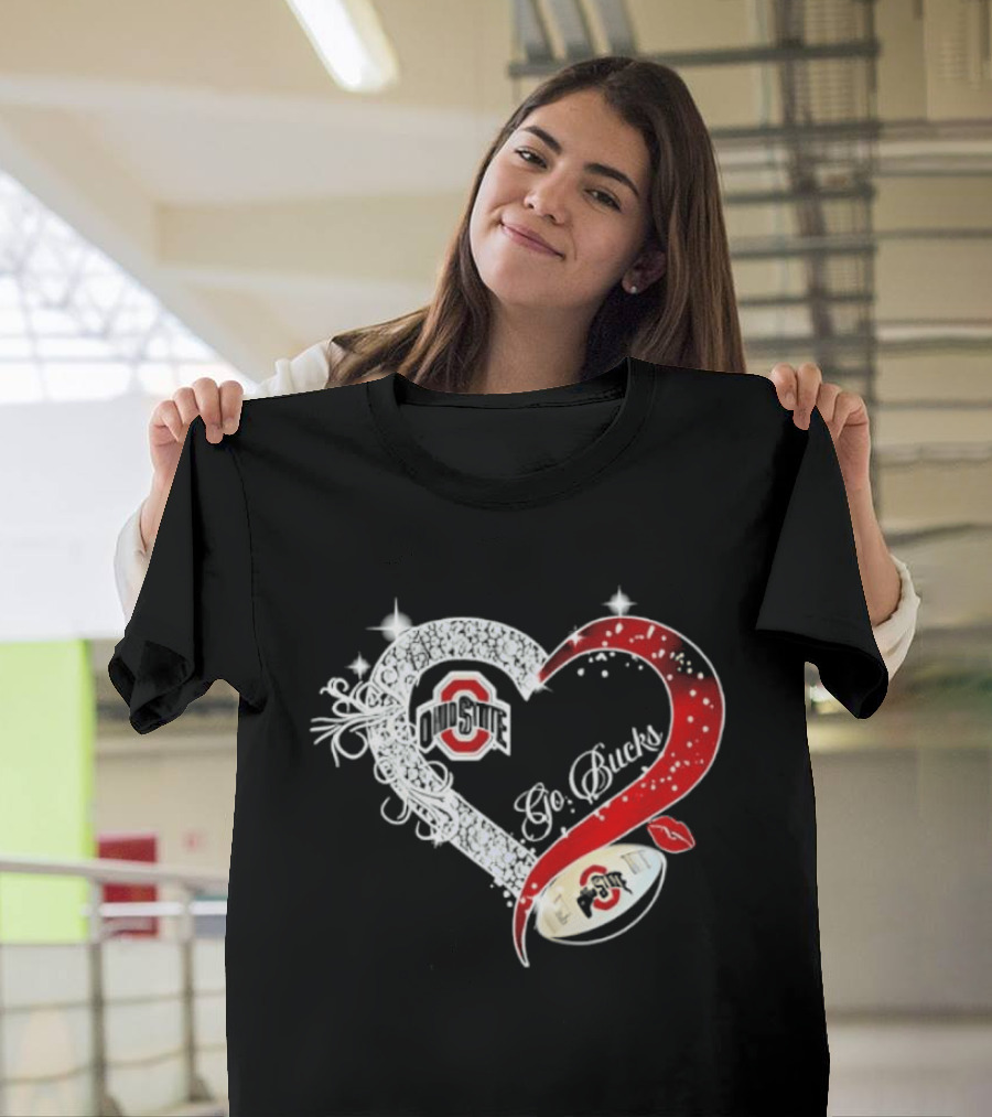Ohio State Buckeyes Go Bucks Heart Shaped Iconic Red And White T-Shirt