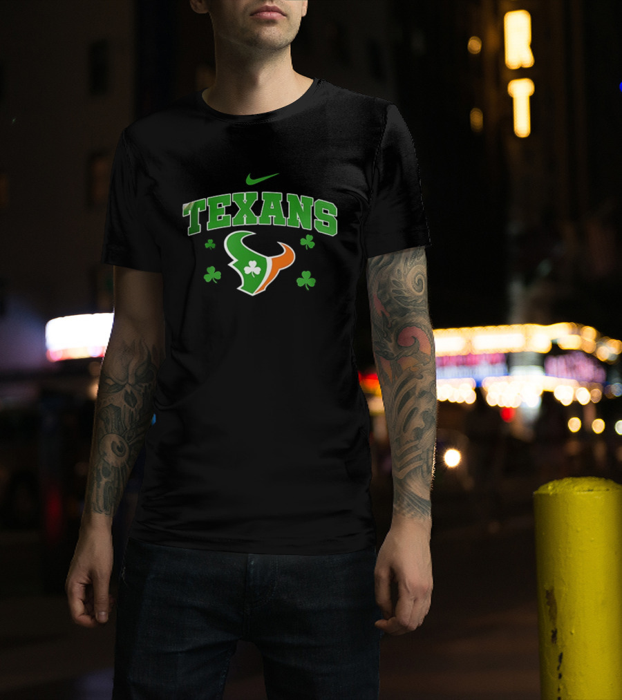 Houston Texans Irish Clover St. Patrick's Green Nike Fan Gear T-Shirt