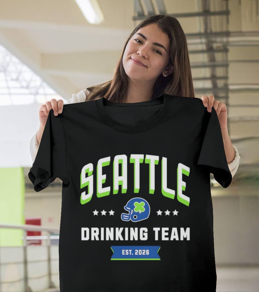 Seattle Drinking Team Est. 2026 St. Patrick's Day Football Helmet Clover Stars T-Shirt