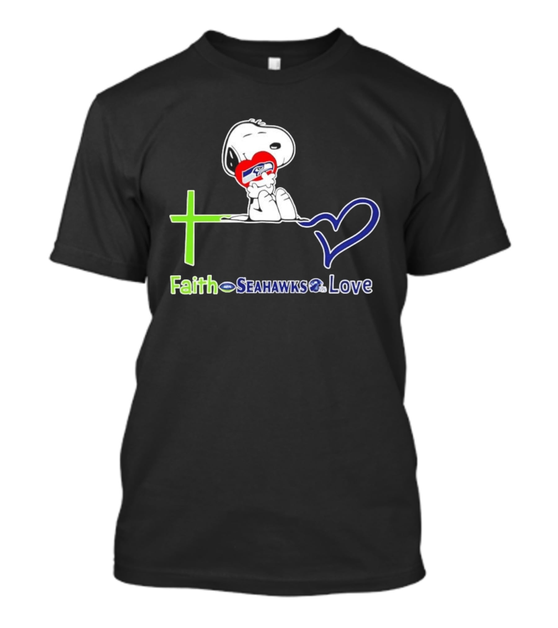 Faith Seahawks Love Snoopy Hugs Heart T-Shirt
