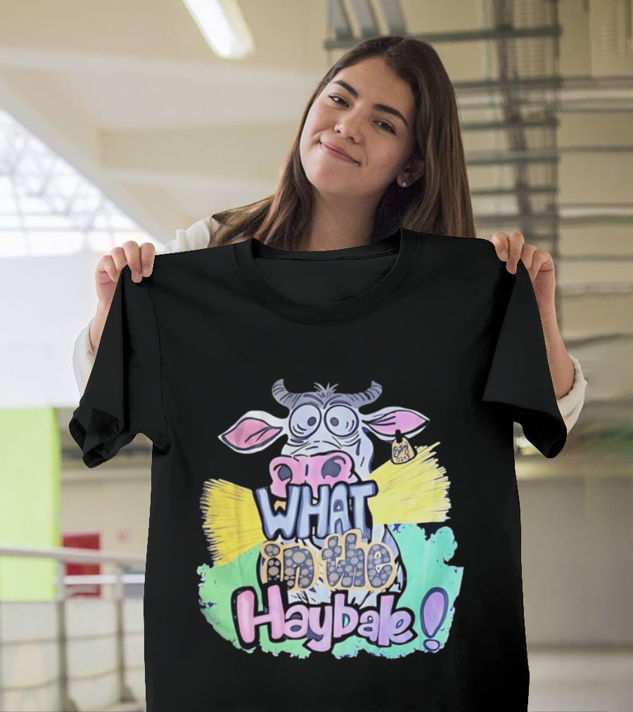 Funny Cow Cartoon What In The Haybale Expression T-Shirt