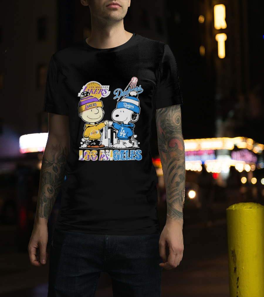 Snoopy Charlie Brown Los Angeles Lakers Dodgers Friendship Team Spirit T-Shirt