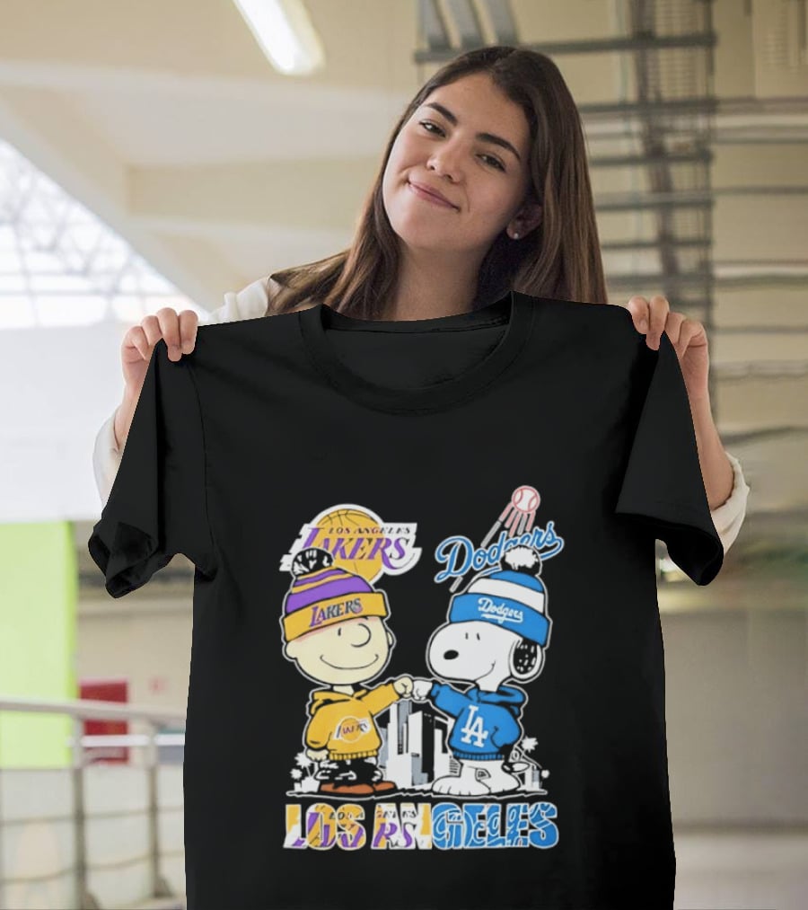 Snoopy Charlie Brown Los Angeles Lakers Dodgers Friendship Team Spirit T-Shirt